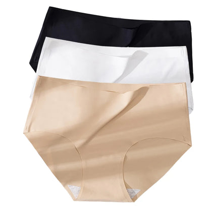 3Pcs Plus Size Underwear Women's Panties Ice Silk Solid Color Ladies Seamless Underpant Girls Briefs Breath Sexy Lingerie Female