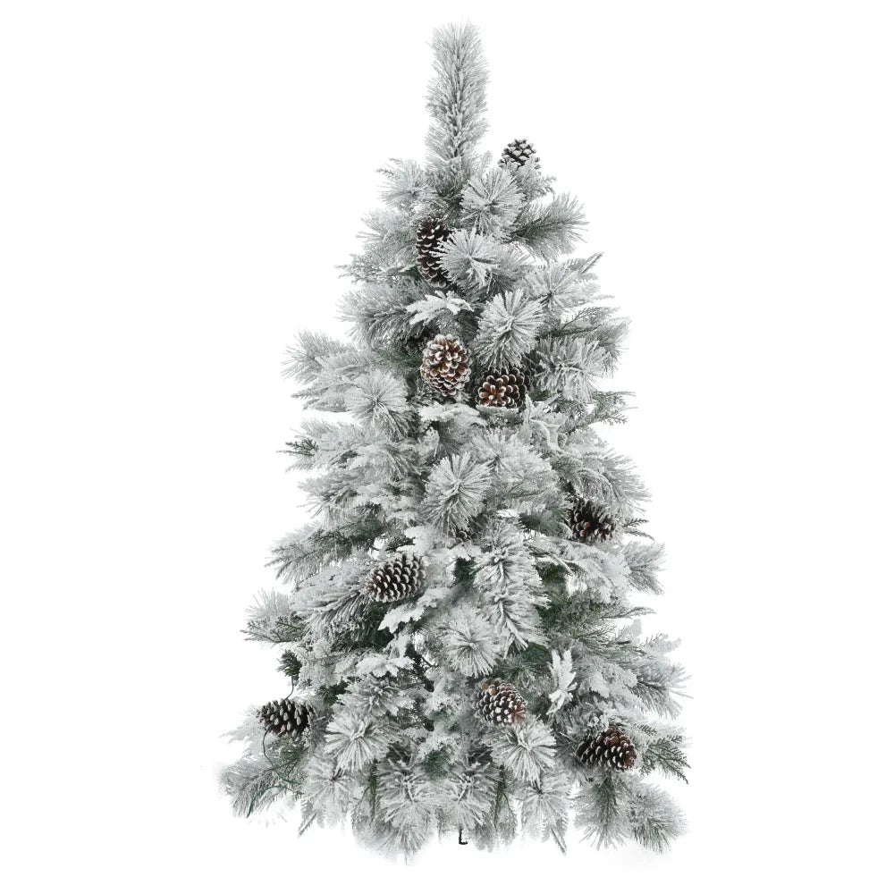 4FT Pre-Lit Spruce Snow Flocked Christmas Tree, Artificial with Pine Cones, 170 Tips, PVC Branches, 120 Multi-Color LED Lights