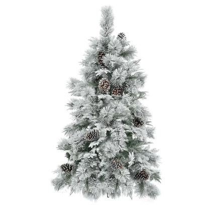 4FT Pre-Lit Spruce Snow Flocked Christmas Tree, Artificial with Pine Cones, 170 Tips, PVC Branches, 120 Multi-Color LED Lights