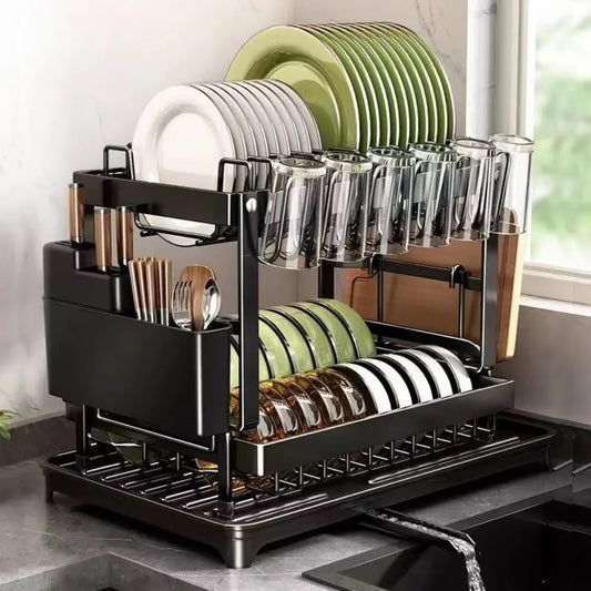 Kitchen drain rack dish rack household utensils knives and forks storage racks Tabletop drying bowl rack kitchen organizer