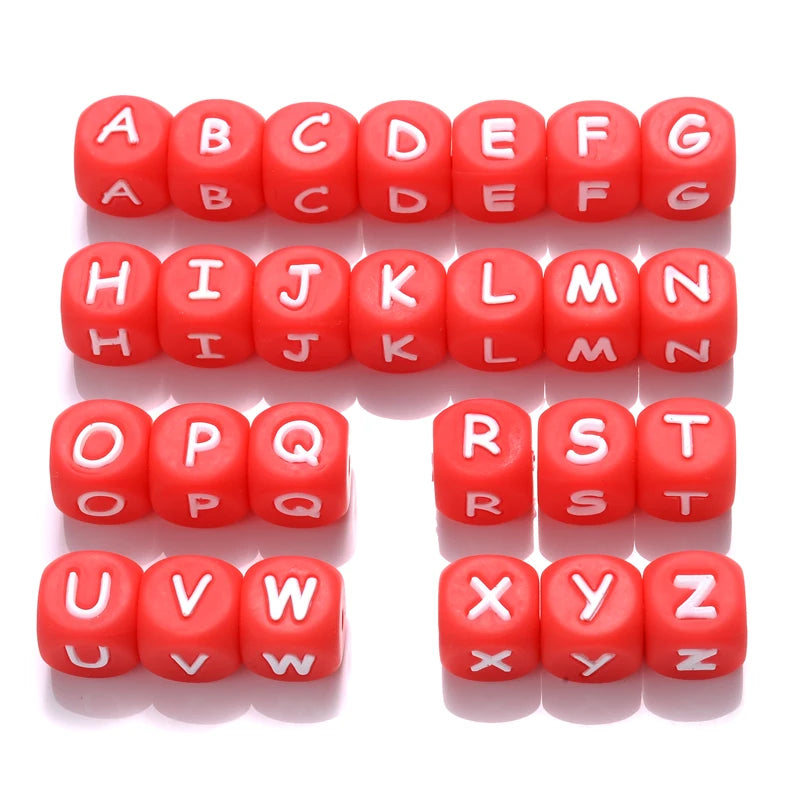 Clearance_12mm 26Pcs Silicone Letter Beads 15 Colors Colorful Alphabet Silicone Chewing Bead for Pacifier Clip Chain Not Choose