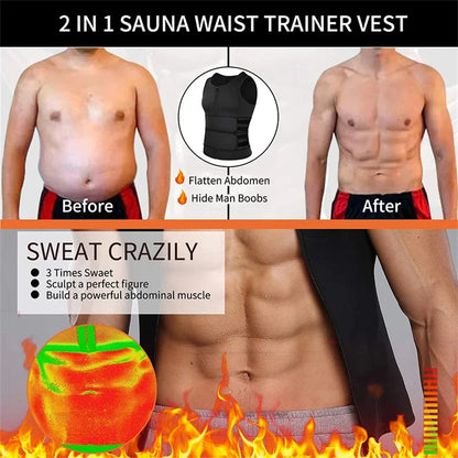 Men's Compression Sweat Sauna Vest New Slimming Suit For Students Waist Belts Body Shaper Tank Top For Workout Fitness Gym