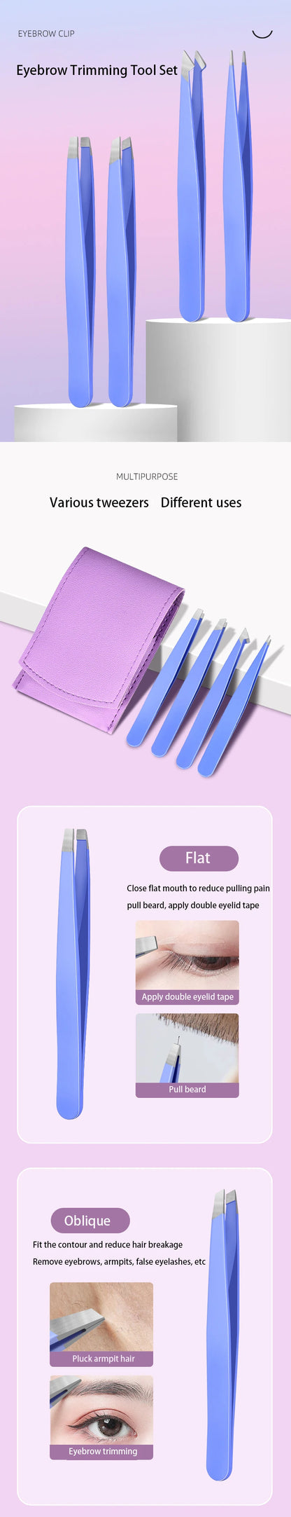 Eyebrow Tweezer Colorful Hair Beauty Fine Hairs Puller Stainless Steel Slanted Eye Brow Clips Removal Makeup Tools