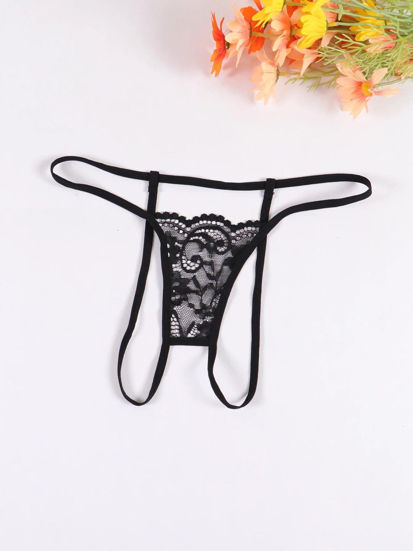 Varsbaby Women's Micro Thongs Lace Low Rise T-back G-string Sexy Crotch Opening Underwear Panty Thin String Intimates Lingerie