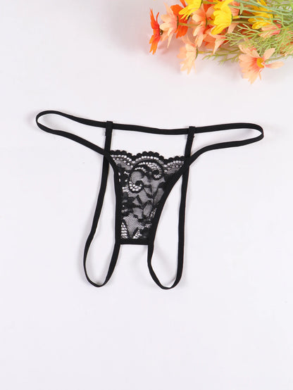 Varsbaby Women's Micro Thongs Lace Low Rise T-back G-string Sexy Crotch Opening Underwear Panty Thin String Intimates Lingerie