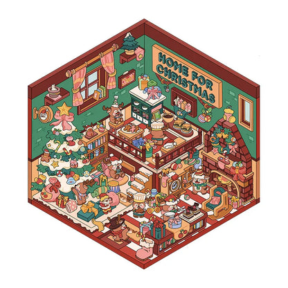 Christmas Theme DIY 3D Sticker Cartoon Pocket Cabin Scene Stacking and Pasting Festival Birthday Gift for Kid Child Student