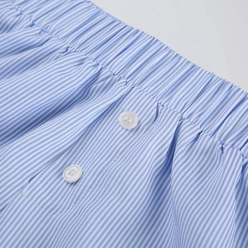 Striped Print Casual Shorts for Women Elastic Waist Fashion Button Bottoms Streetwear Chic Basic Y2K Loose Shorts