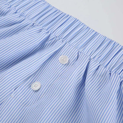 Women's Striped Print Casual Elastic Waist Shorts Y2K Loose Fit Summer Streetwear Chic Basic Fashion Button Detail