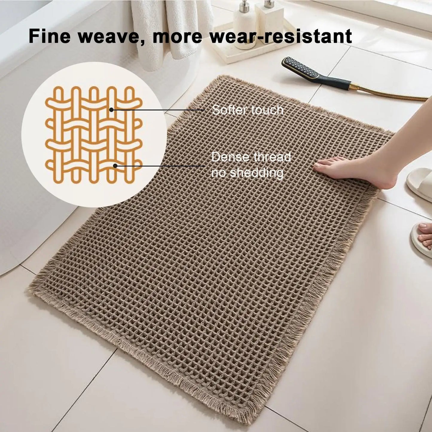 Bath Mat Bathroom Rugs Shower Mat Non Slip Waffle Quick Dry Machine Washable Carpet Super Absorbent Waffle Bathroom Mat