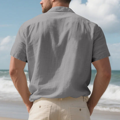 Men's Cotton Linen Short-Sleeved Shirt Summer Solid Color Stand-Up Collar Casual Beach Style plus Size S-5XL