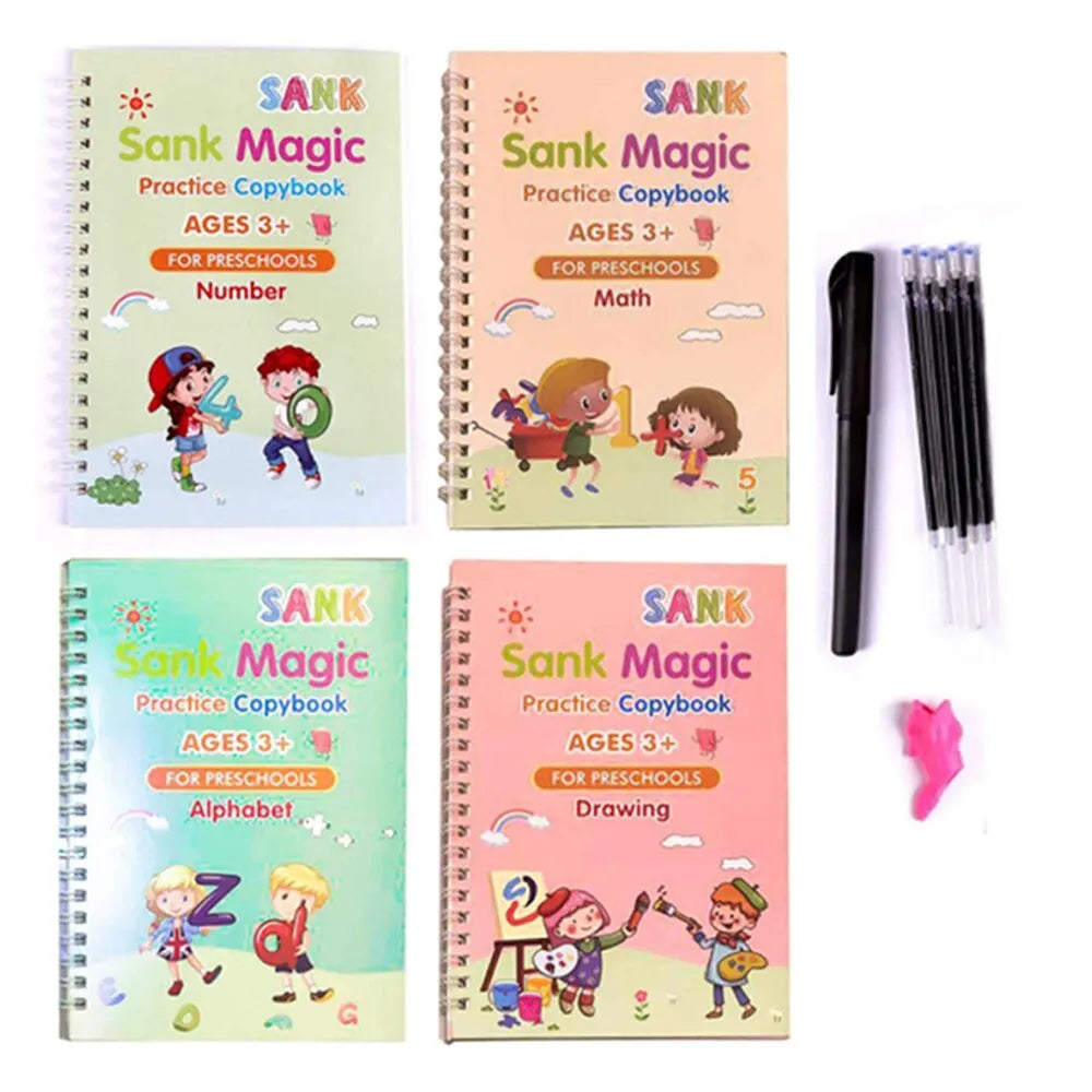 4 Books Pen Magic Writing Book Calligraphy Notebook Montessori Kids Reusable Educational Calligraphic Letter Practice Toy