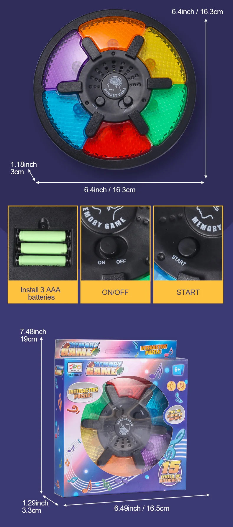 Memory Game Machine Handheld Electronic Memory Game with Light and Sound Puzzles Creative Interactive Game Toys Memory Training