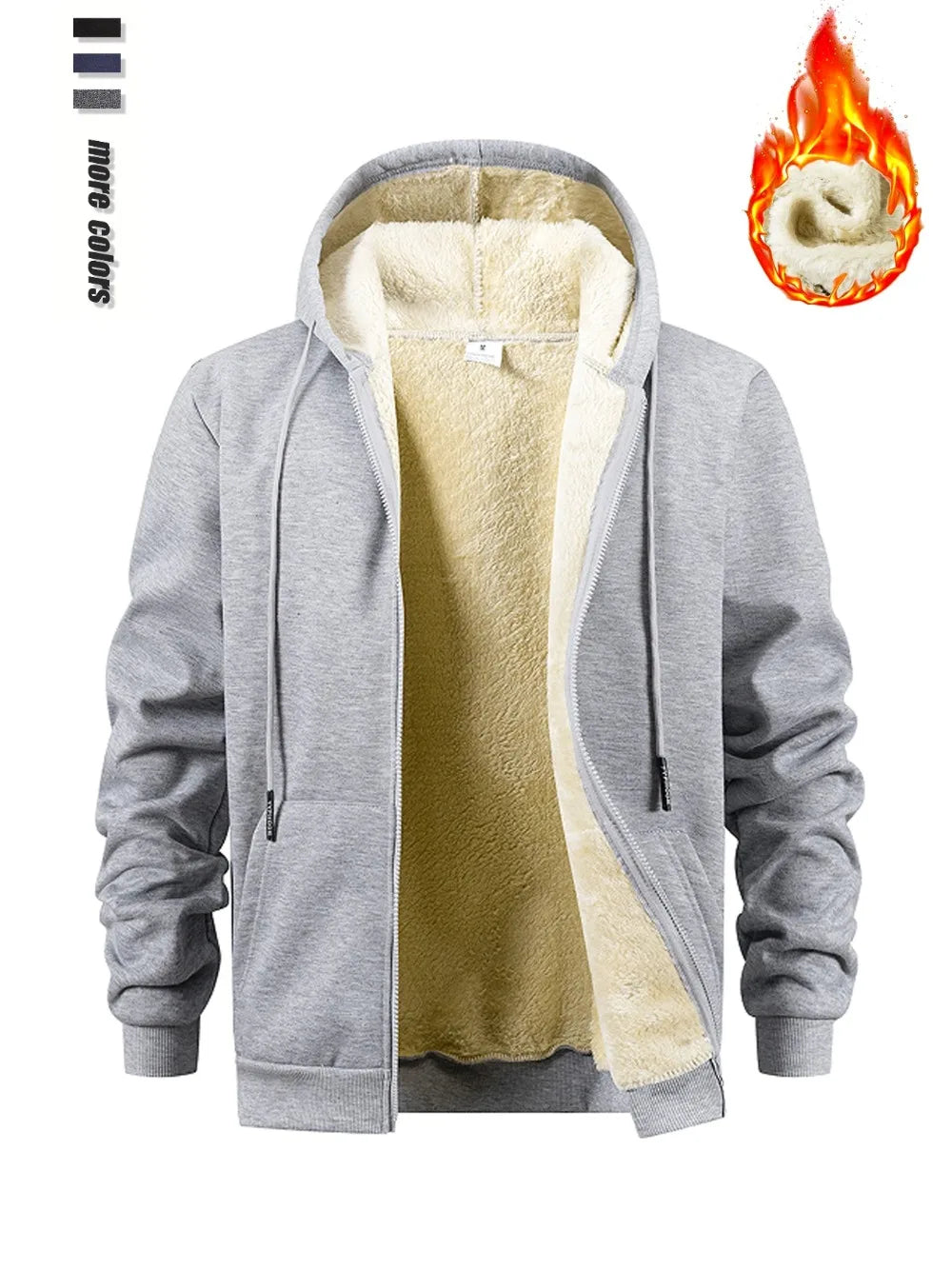 Men's Winter Zipper Jacket Fleece Warm Hoodies Heavyweight Cardigan Casual Sports Long Sleeve Sweatshirts Windproof Hooded Coat