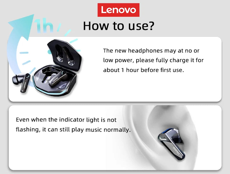 5PCS Original Lenovo GM2 Pro 5.3 Earphones Bluetooth Wireless Earbuds Low Latency Headphones HD Call Dual Mode Gaming Headsets