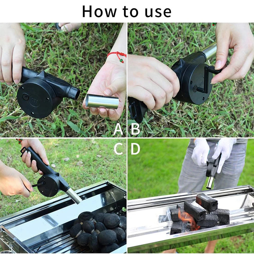 Outdoor Barbecue Fan Hand-cranked Air Blower Portable BBQ Grill Fire Bellows Tools Picnic Camping Accessories Barbeque