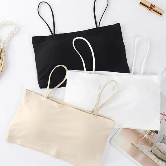 Clearance_Women Crop Top Sexy Bra Seamless Tank Tops 2023 Summer Female White Strap Top Backless Camisole Solid Croppe_Continuou