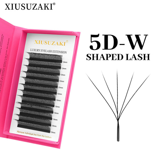 XIUSUZAKI 5D W Lashes Black Premade Fans Eyelashes Extensions Natural Soft Individual Volume False Lashes Beauty Makeup Tools