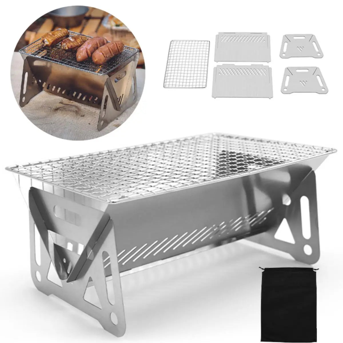 [Hot Sales] Barbecue Grill Heating Stores Multi-Function Camping BBQ Grill Rack Net Firewood Stove Stainless Steel BBQ Grill