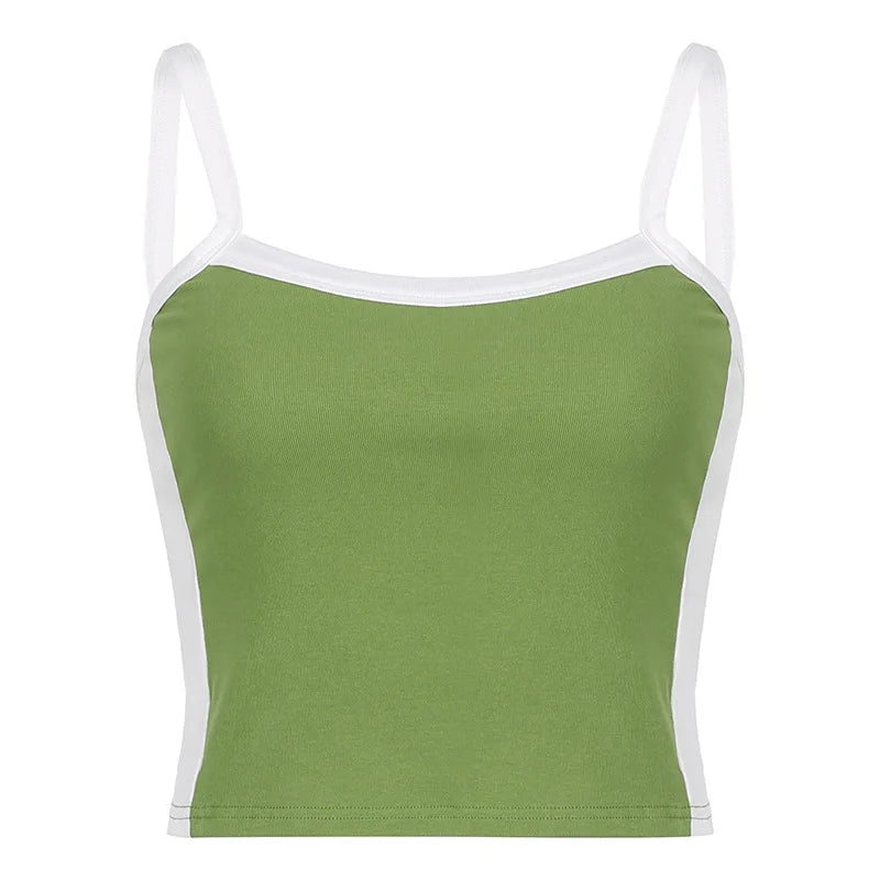 Sleeveless Knitted Crop Tops Green Sexy Basic Patchwork 2023 Summer Casual Cami Backless Y2k Vintage Tank Top Women