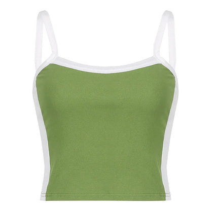 Sleeveless Knitted Crop Tops Green Sexy Basic Patchwork 2023 Summer Casual Cami Backless Y2k Vintage Tank Top Women