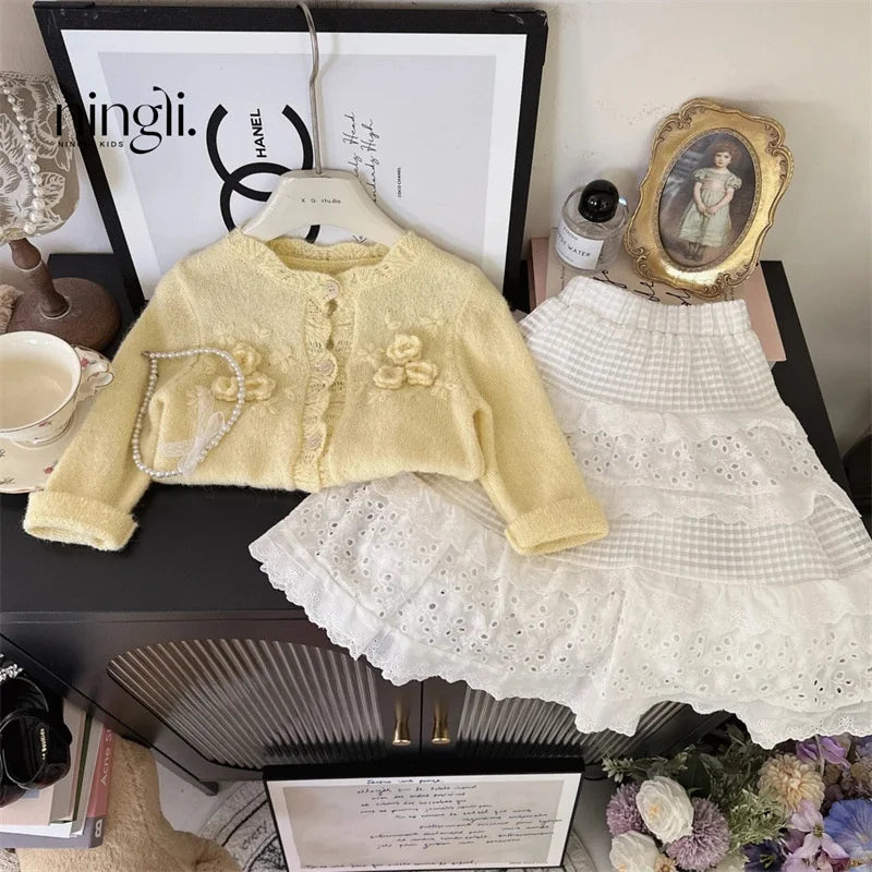 Kids Clothes For Girls Skirts Children Spring Lace Layered Dress Toddler White Casual Long Skirt Kids Fashion Clothing 2-8Y