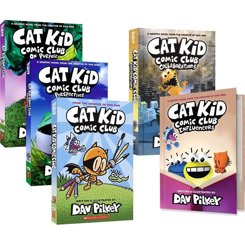 5 Books/set Original Popular Cat Kid Comic Club Books The Adventures of  Dav Pilkey Cat Kid Comic ClubEnglish Novel Books