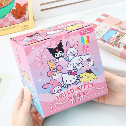 Sanrio Cartoon Eraser Rubber 16/32pcs Kawaii Students Stationery Kuromi Hello Kitty 3d Eraser Clean Tools School Children Gifts