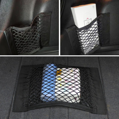 Car Rear Seat Storage Organizer Mesh Adjustable Elastic Straps Anti-Slip Net for SUV Sedan Vehicle Interior Organization Tools