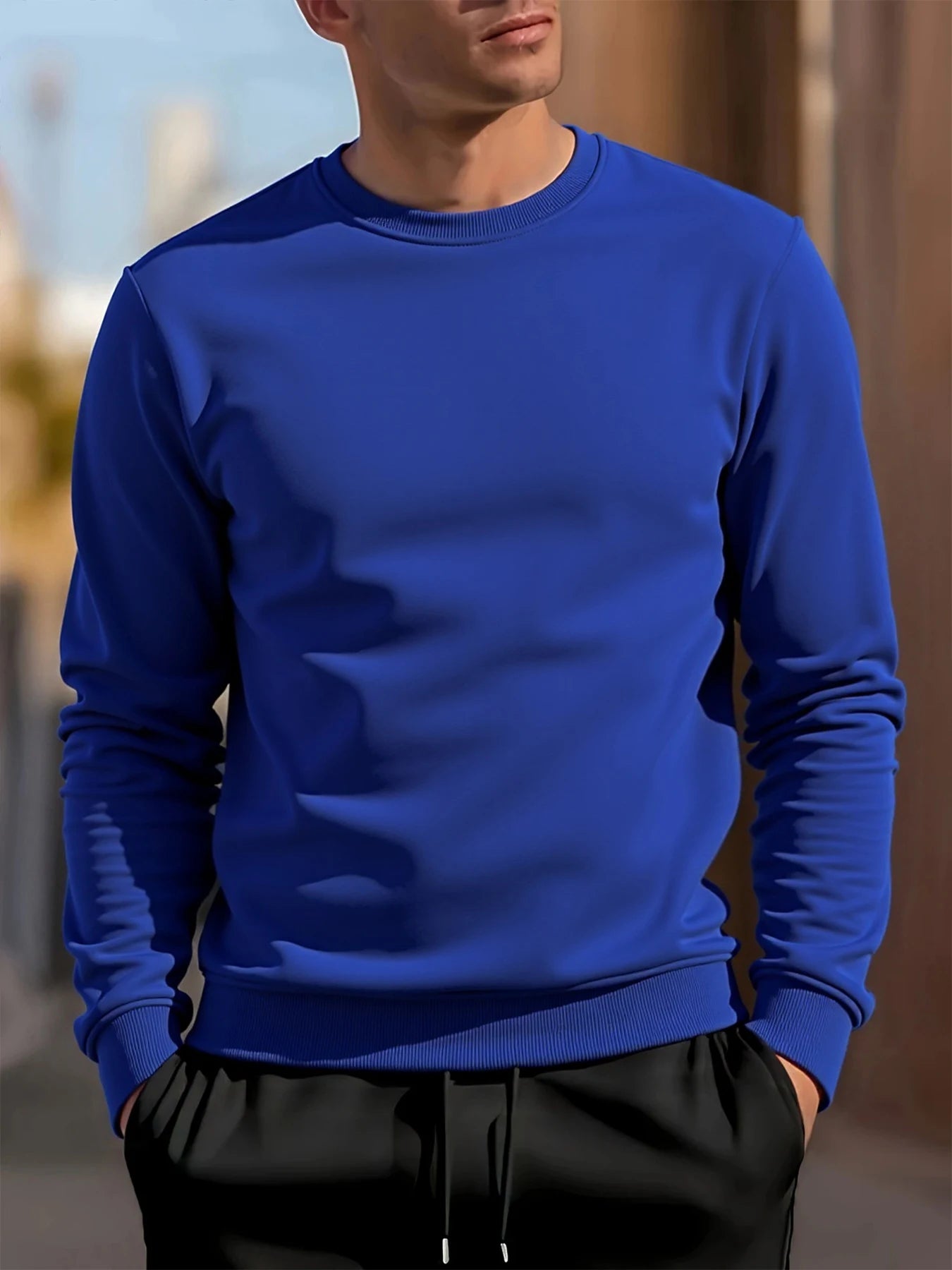 Men's Crew Neck Sweatshirts Solid Color Sweatwear Spring Outdoor Casual Daily Long Sleeve Pullover Hoodie Man Sportswear