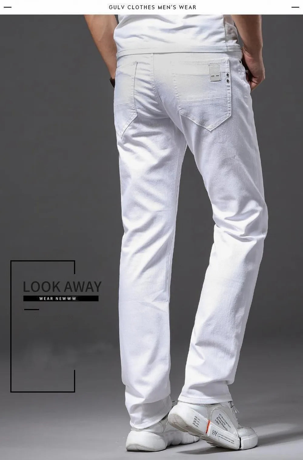 Men White Jeans Elasticity Straight Slim Fit Casual Soft Business Classic Brand Trousers Fashion Advanced Stretch Denim Pants