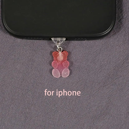 Mobile Phone Dust Plug Cute Cartoon Matte Bear Phone Pendant Decorative Accessories Red Blue Gradient Mobilephone Dust Plug
