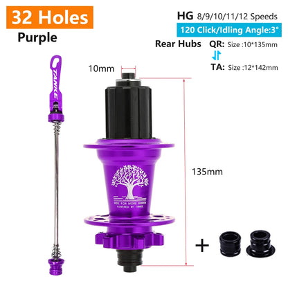 TANKE 120 Click Hub 6 Bearing MTB Mountain Bike Hub Front Rear 28 32 36 Holes QR Thru-axle Exchange Disc Brake Bicycle Hubs HG