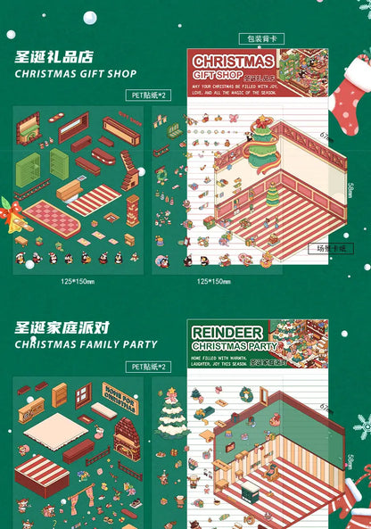 Christmas Theme DIY 3D Sticker Cartoon Pocket Cabin Scene Stacking and Pasting Festival Birthday Gift for Kid Child Student