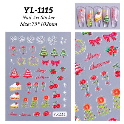 1 Sheet Embossed Snowflakes 5D Nail Stickers Decal Winter Christmas Nail Art Decoration Manicure Butterfly Nail Stickers Design