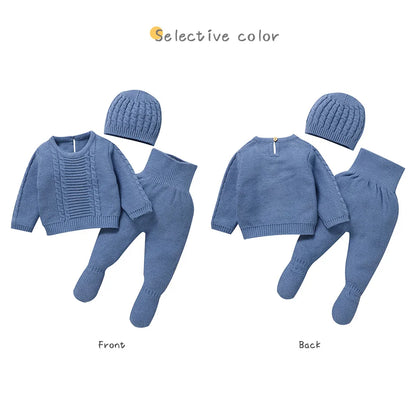 Kids Clothes Set 0-9M Autumn Winter Blue Casual Outerwear Newborn Infant Boys Long Sleeve Sweaters Pullovers+Pants Toddler Suits