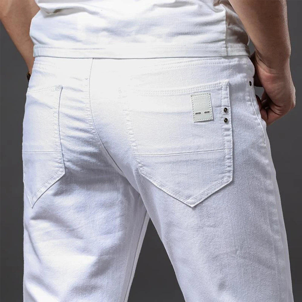 Men White Jeans Elasticity Straight Slim Fit Casual Soft Business Classic Brand Trousers Fashion Advanced Stretch Denim Pants