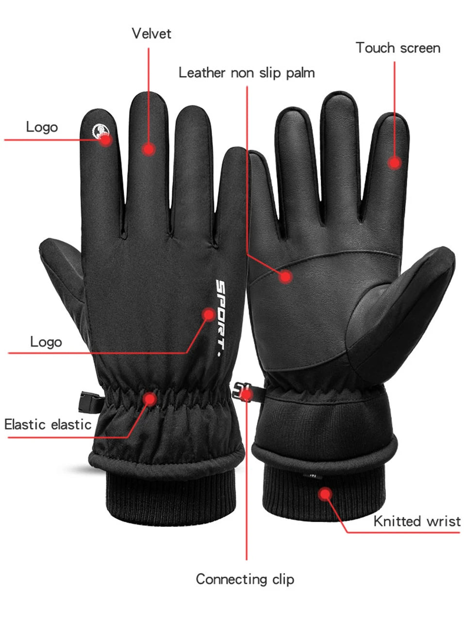 قفازات حرارية شتوية لركوب الدراجات والتزلج والرياضات الخارجية والجري والدراجات النارية وقفازات صوفية تعمل باللمس وقفازات دافئة غير قابلة للانزلاق بأصابع كاملة