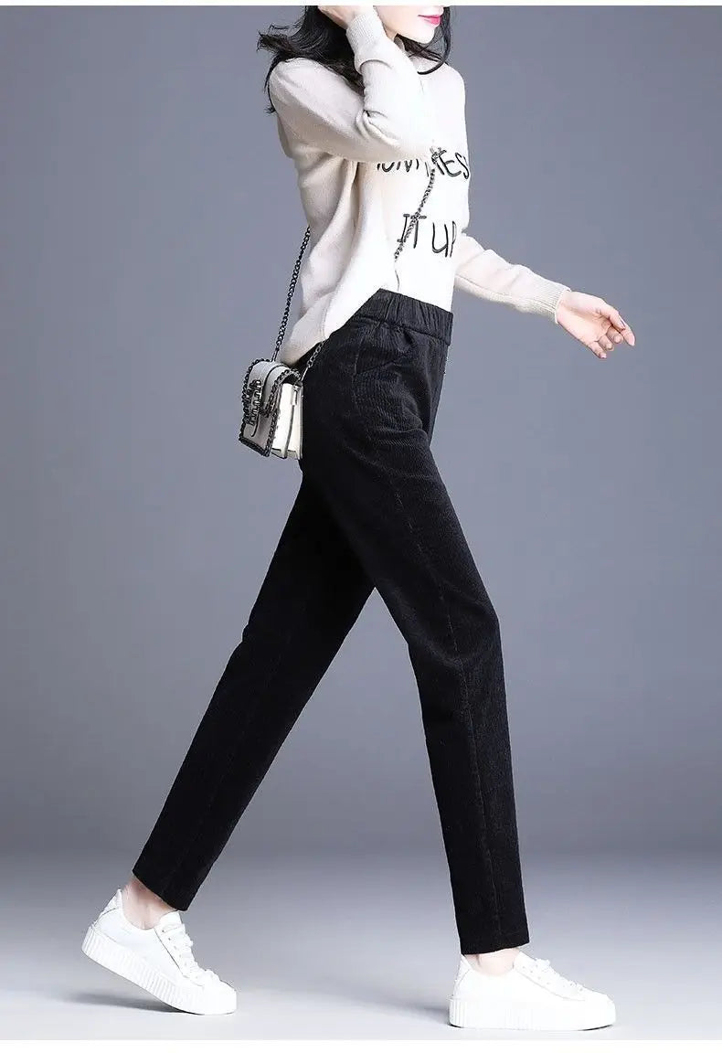 Plush Thick & Thin Casual Pants Corduroy Warm Pants Autumn Winter Leggings Harem Pants Trousers High Waist Women's Брюкиженские
