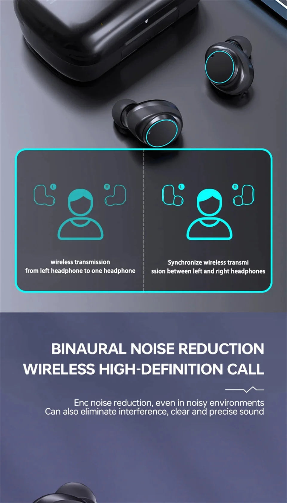 Wireless Bluetooth Headphones TWS Headsets With Mic Stereo Sport In-ear Earphone Touch Control Long Standby HD Call Earbuds Game