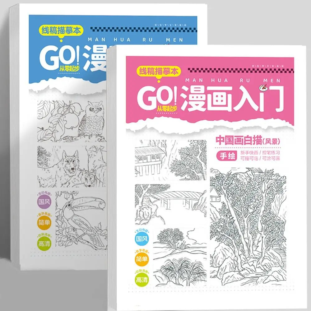 2PCS Comics Girl Boy Comics Hand Drawn Tutorial Book Novice Zero Basic Learning Line Draft Practice Book Studying