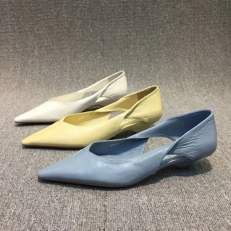 Shoes for Woman Comfortable Women's Summer Footwear Moccasins Blue Low Heel Elegant Pointed Toe High Quality Popular Heels