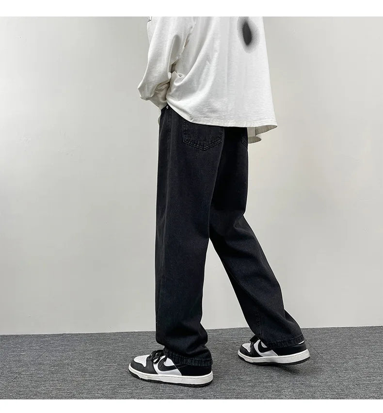 2025 New Men's Jeans | Korean Euro US Style | Straight & Wide Leg Denim Pants | Trendy Solid Color & Black Design