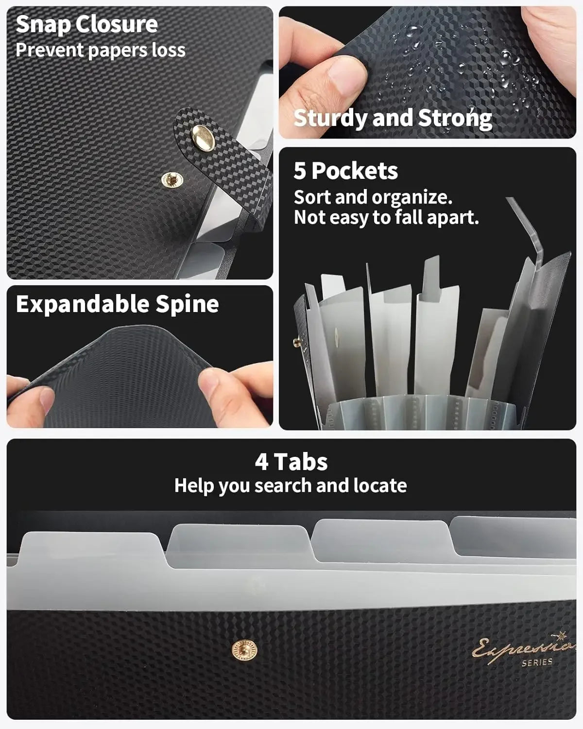 Expanding File Folder,5 Pocket Folders for Documents,Portable Paper Organizer for School Office Supplies,A4 Size