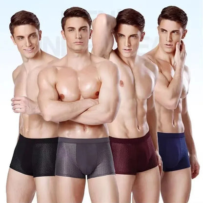 Men Boxer Briefs 4 Sets of Ice Silk Mesh Breathable Comfortable High Elastic Thin Section of Pants Men Boxer Shorts Sports Comfo