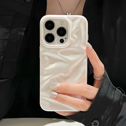 Pearl White Folds Texture Case For iPhone 16 13 14 11 12 Pro Max 15 Plus Stylish Glossy Soft TPU Phone Back Cover
