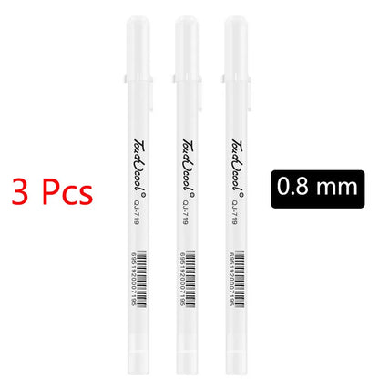 White Marker Pens set Oily Waterproof White Gel Pen DIY Graffiti Sketching Marker Stationery Writing School Supplies brush