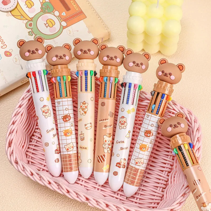 1Pcs 10 Color Cute Bear Pen Cartoon Ballpoint Pen Student Stationery Multi Color Hand Account Pen Learning and Office Supplies