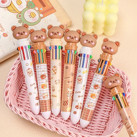 1Pcs 10 Color Cute Bear Pen Cartoon Ballpoint Pen Student Stationery Multi Color Hand Account Pen Learning and Office Supplies