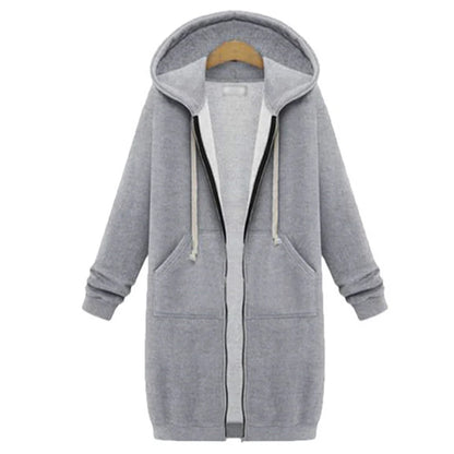 2024 Women's Autumn Winter ThickenHoodies Parkas Loose Hooded Jackets Zipper Pocket Maxi Size Sweatshirt Sports Dresses Outwear