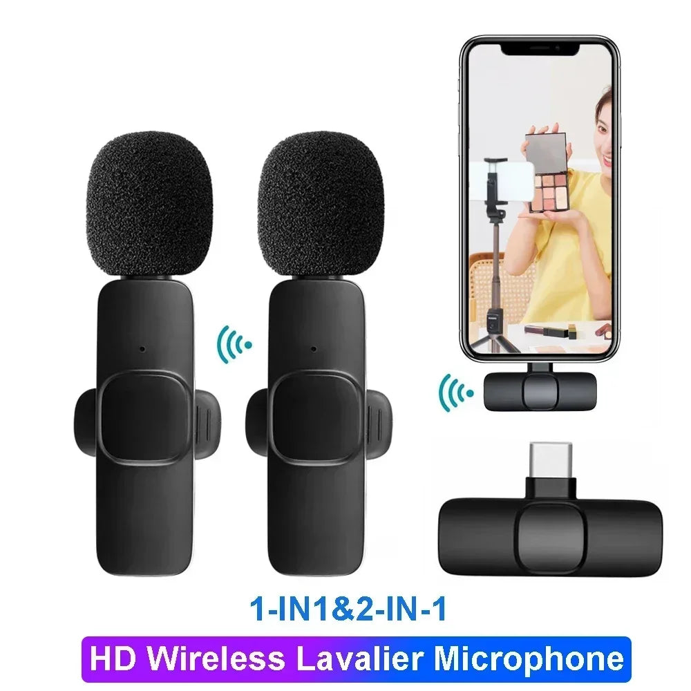 Wireless Lavalier Microphone Portable Audio Video Recording Mini Mic For iPhone Android Live Broadcast Gaming Phone With Receive